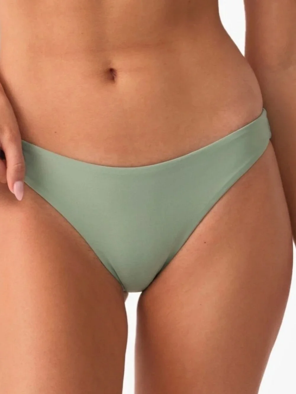 PQ Swim Teeny High Cut Full Ruched Bikini Bottoms In Sage Green Size Small